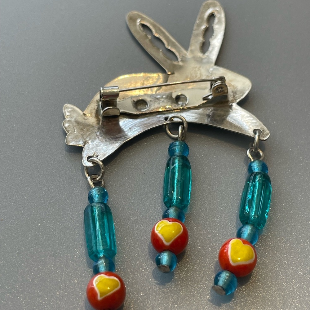 Artistic Silver Rabbit Pin with Beads - Picture 3 of 3